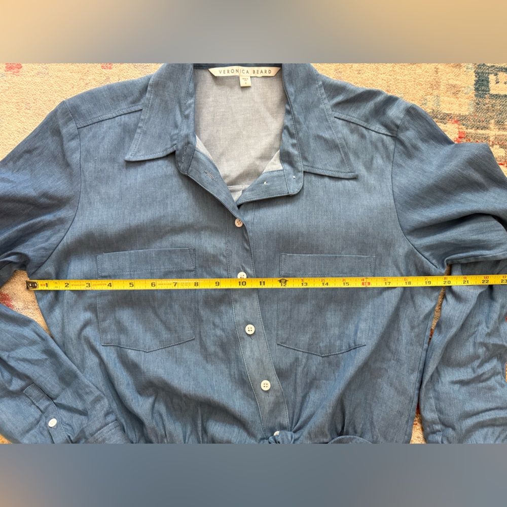 Veronica Beard Blue Ruched Long Sleeve Shirt MIDI Dress sz6 - Picture 6 of 14